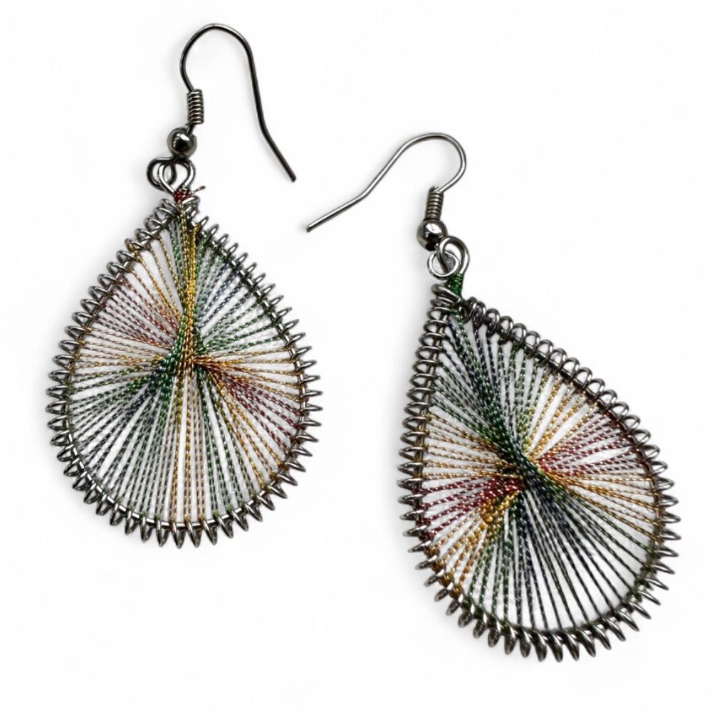Silver Wire Sculpture Teardrop Earrings